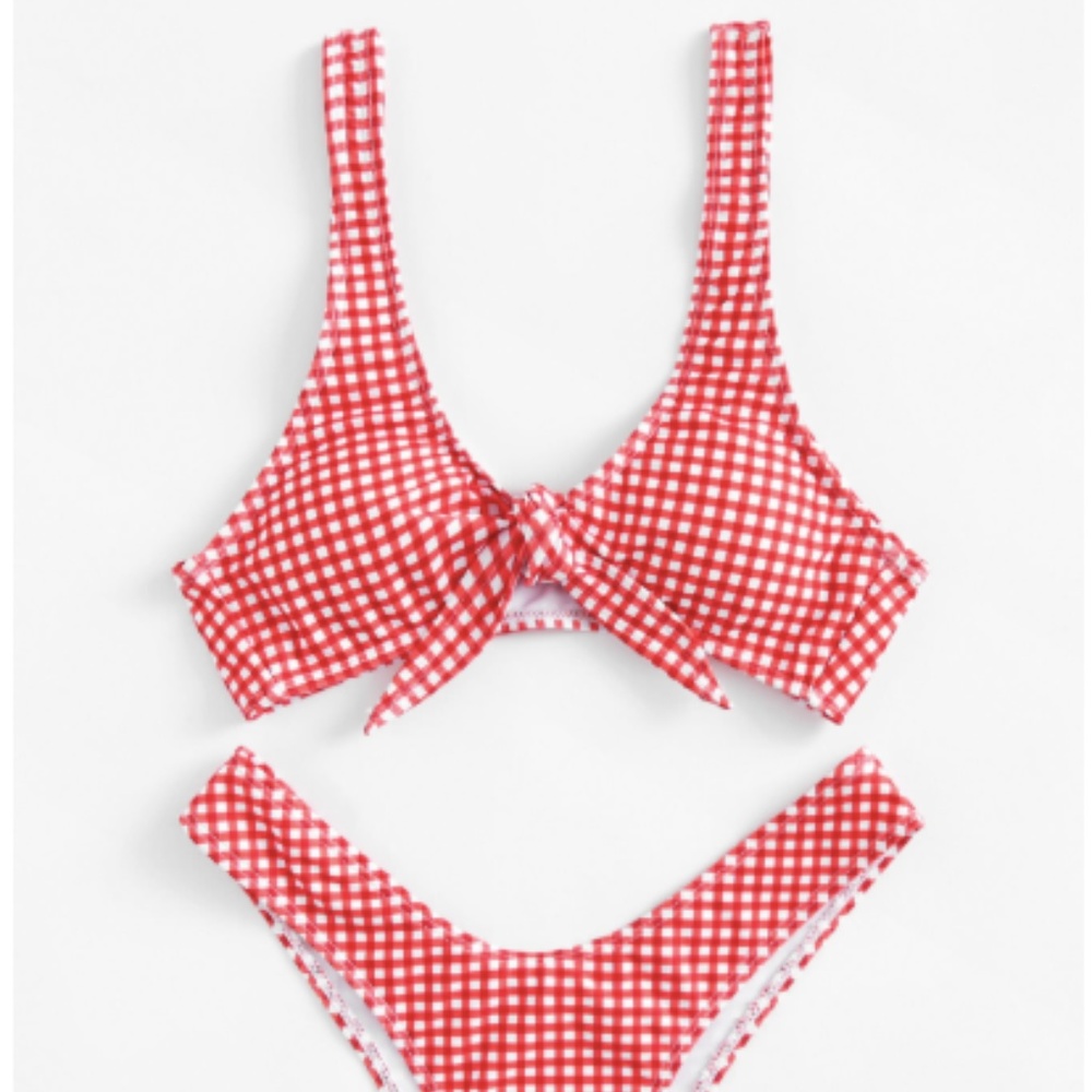 Knot Front Gingham Bikini Set